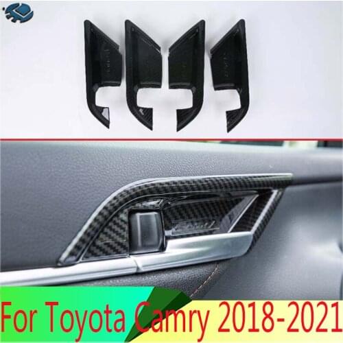 For Toyota Camry 2018 2019 Car Decoration Carbon Fiber Style Inner Door Handle Cover Catch Bowl Trim Insert Bezel Frame Garnish