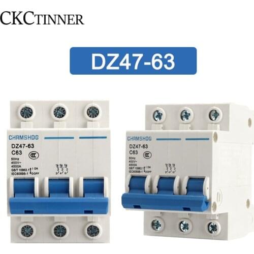 DZ47-63 3 Pole 6A/10A/16A/20A/25A/32A/40A/50A/63A 400V C Type Circuit Breaker MCB 35mm Din Rail Mount Breaking Capacity 4500A