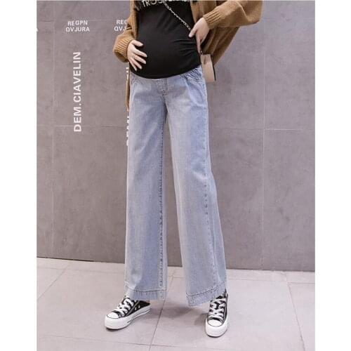 Pregnant Womens Wide-Leg Jeans 2020 New Autumn Korean Version The Belly Lift Fashion Mopping Pants Casual And Comfortable