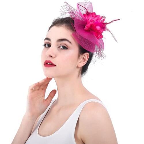 European And American Style Bridal Vintage Small Hats Wedding Banquet Feather Headdress Handmade Mesh Bow-knot Flower Headpiece