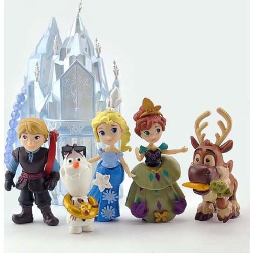 6pcs/set Disney Princess Figure Toys Frozen Snow Queen Anna Elsa Olaf Snowman Kristoff Sven Action Figure Toy for Children