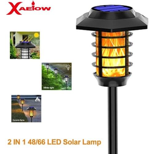 2 IN 1 48/66 LED Solar Flame Torch Lamp Outdoor Torch Lights Waterproof Landscape Lawn Lamp Dancing Flicker Lights For Garden