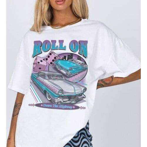 Roll On Graphic Tee Top Summer Fashion Vintage Casual Funny Cool Grunge Hipster Aesthetics T-Shirt For Women Clothing Harajuku