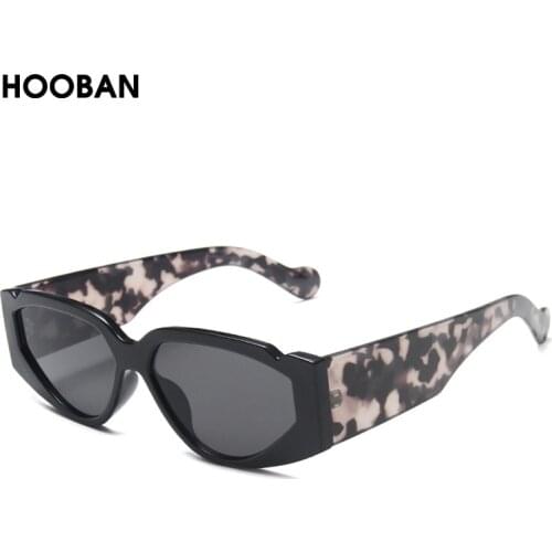 HOOBAN 2020 New Leopard Cat Eye Sunglasses Women Fashion Triangle Sun Glasses Female Vintage Rectangle Eyewear UV400