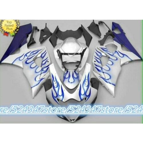 Injection blue/green flames White GSXR 1000 05-06 GSXR1000 K5 05 06 2005 2006 blue GSX-R1000 GSX R1000 Fairings for Suzuki-Nn