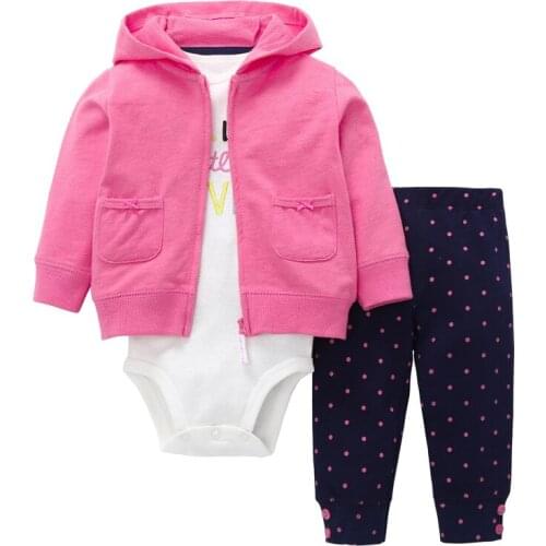 Spring and autumn newborn baby clothes 3pcs sets Cotton long-sleeved hooded jacket and pants and romper boy girl clothes