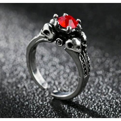Crown Skull Red Stone Ring Vintage PUNK Seal Rings Punk Hiphop Male Finger Jewelry Wholesale Anel