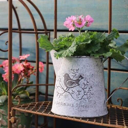 Wrought Iron Flower Pot Old Retro Living Room Tin European Vase Desktop Storage Bucket Garden Decoration Flower Bucket Pot