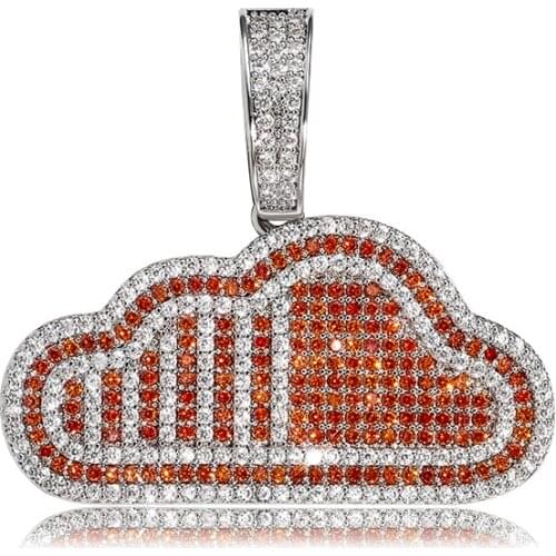 Orange Clouds Shape Pendant With Tennis Chain For Women Men AAA Cubic Zirconia Necklace Hip Hop Jewelry