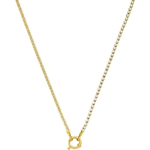 Mavis Hare Can Opened Clasp Glitter Charm Chain Necklace with Half Crystal Half Chain fit DIY Charms