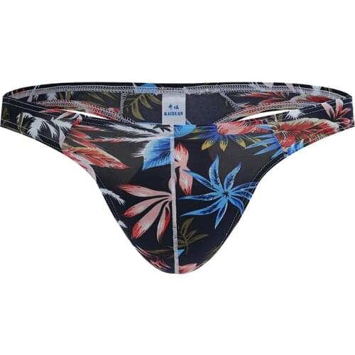 Fashion Print Mens Thongs and G Strings Low Rise Brief Penis Mens Briefs Sexy Bikini Breathable T-back Thongs