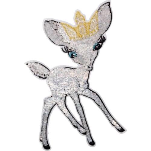Crown Deer Sew On Patches For Clothing Sequins Large Biker Badge Embroidery Cute Sequined Patch Clothes Stickers Strange things