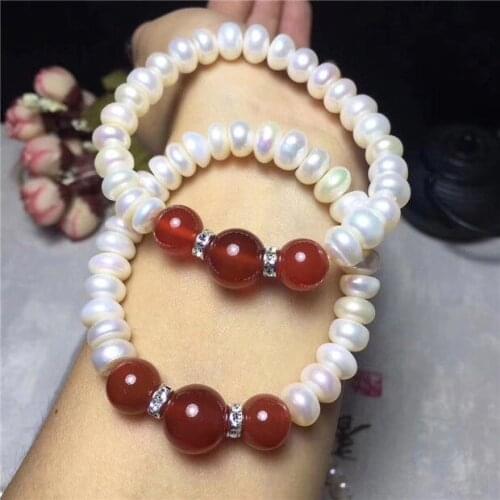 Natural Freshwater Pearl Collocation Red stone stone Beads Bracelet AAA