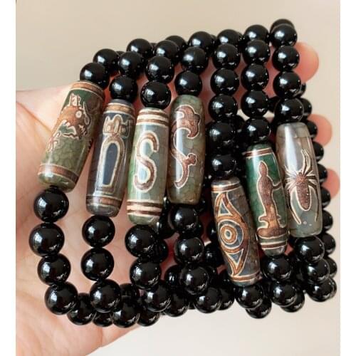 Natural Tibetan Dzi Agates Bracelet for Women Men Guanyin Ruyi Dragon Nine Eyes Black Agat Stone Bracelets Reiki Healing Jewelry