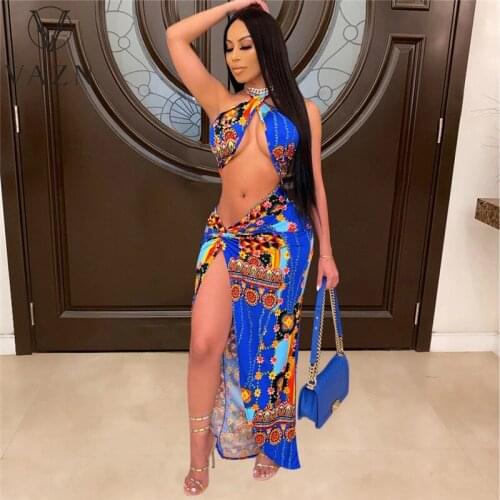 VAZN New 2021 Summer Beach Colorful Boho Beach Holiday Dress Sexy Regular Sleeveless Halter Dress Women Elegant Fashion Dress