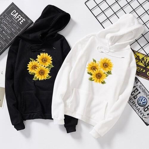 New Harajuku Fashion Women Streetwear Hooide Sweatshirts Sunflower Print Hoodie Female Kpop Clothes Kawaii Korean Moletom
