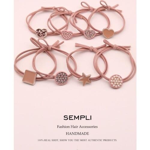 Sempli Pink Color Solid Elastic Hair Bands Love Dog Headband Women Animal Rubber Band Lady Letters Hair Accessories Scrunchie