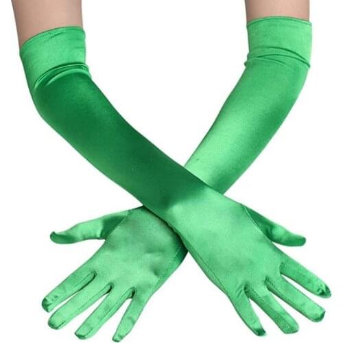 Beige Opera Gloves for Women Long Ballroom Formal Dress Glove Stretch Soft Classic Satin Evening Party Green Gloves gant mariage