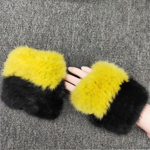 2020 New Genuine Real Knitted Mink Fur Womens Fingerless Wrist Gloves Real Type Winter Fur Gloves Soft Warm Elastic