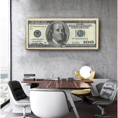 100 US Dollars Franklin Money Poster Retro Modern Inspirational Positive Energy Bedroom Living Room Decorative Painting Office