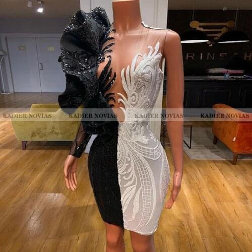 KADIER NOVIAS Long Sleeves Black and White Prom Dresses 2021 High School Girl Elegant Evening Party Gown Vestido De Fiesta