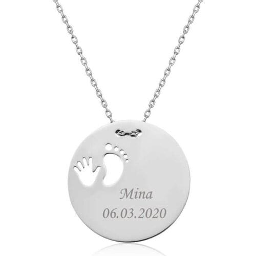 Silver Hand Foot Print New Born Necklace