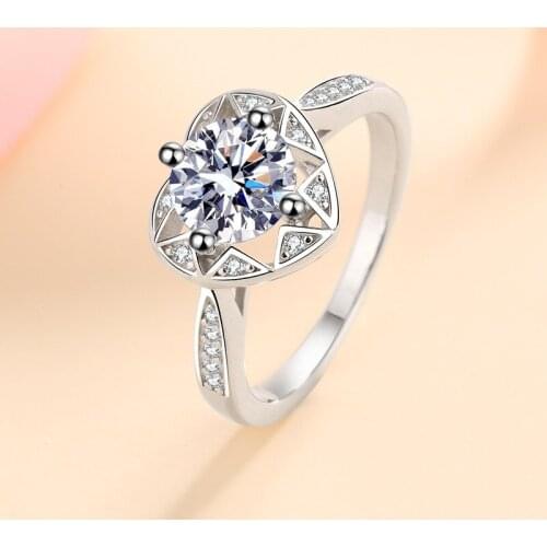 Silver Forever Love Excellent Cut 1 Carat Diamond Test Past D Color Moissanite Heart Ring Silver 925 White Gemstone Party Rings