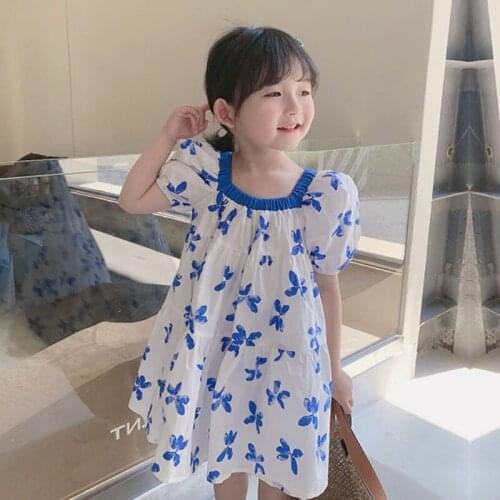 Girls clothes dress fashion floral princess dresses summer lantern short-sleeved 2-7 years Beibei casual Quality childr clothing