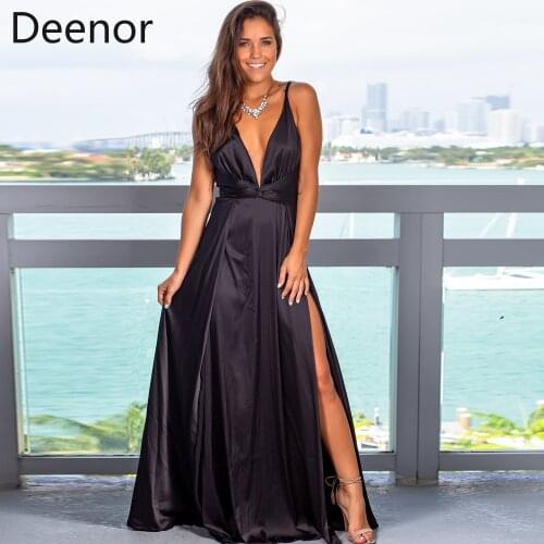 Deenor Summer Beach Maxi Dress Women Floral Print Boho Dress Ruffles Wrap Casual V-Neck Split Sexy Party Dress Robe