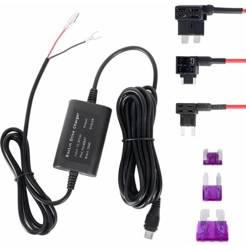 1set 12v-30v To 5v 2.5A Mini Micro USB Car Dash Camera Charger Adapter Cam Hard Wire DVR Hardwire Kit Accessories