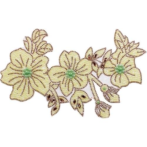 10piece Beads Motif Rhinestones Crystal Iron on Patches Cord Motif Bridal Applique Sticker for Craft Clothing T2292