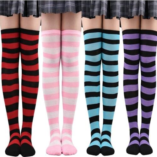 2 Pairs High Thigh Socks Striped Over Knee Thin Tights Long Stocking Knee High Leg Warmer 60cm