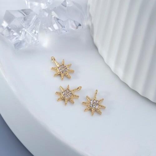 Vacuum plating gold inlaid zircons hexagonal star zircon Brass charms floating pendant for making jewelry accessories 10mm 3pc