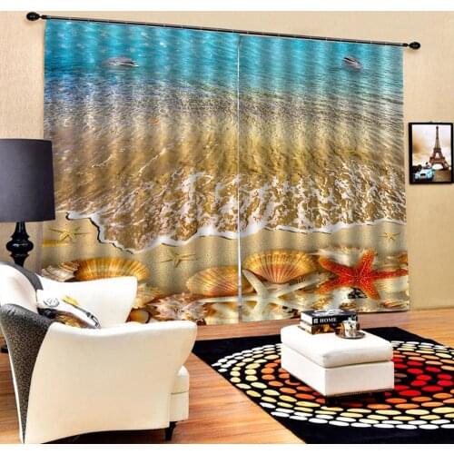 3d curtains beach waves dolphin print Customized 3D Blackout Curtains Living Room Bedroom