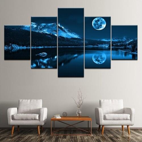 5 Piece Mountain Moon Lake 5D Diy Diamond Painting Full SquareRound Diamond Embroidery Picture Landscape Home DecorationZP-4615