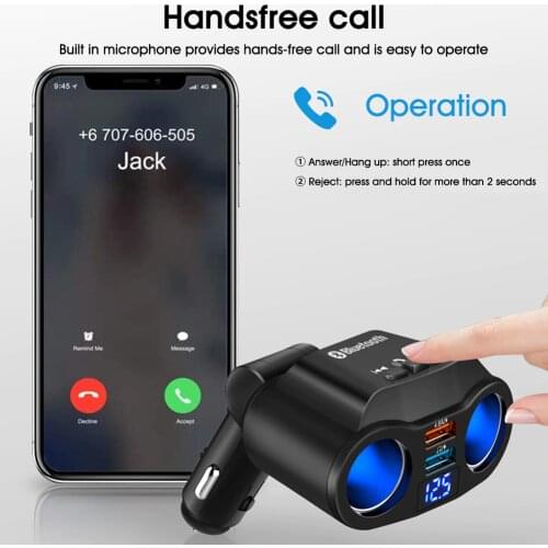 New Hot Cigarette Lighter Splitter 90W 12V/24V Bluetooth USB Car Charger 2 Sockets USB with LED Voltage Display Car Accessories