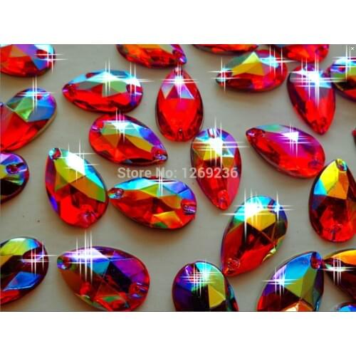 Free shipping Sew on Beads Crystals Red AB colour 11*18mm Drop shape Rhinestones Accessories Hand Sewing Stones 150pcs /lot