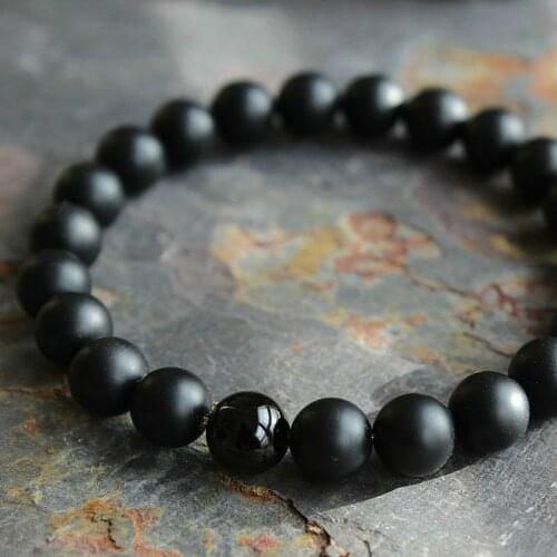 Mens Matte Black Onyx Yoga Energy Beaded Bracelet Boyfriend Gift for Women Men Her His 8mm Natural Stone Beads Jewelry Charm