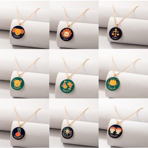 Docona Creativity Twelve Constellations Pendant Necklace for Women Men Adjustable Animal Choker 2021Fashion Party Jewelry Collar