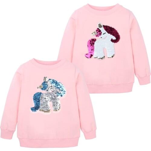 Girls cotton sweater fur tops clothes for 1-8years children long-sleeved bottoming top with sequins color changing tops