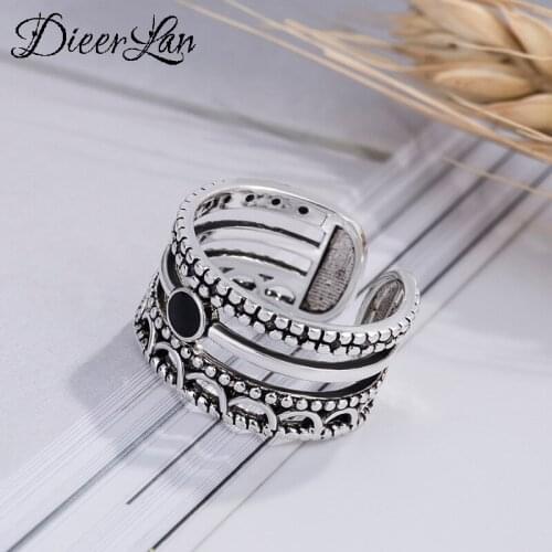 New Gothic Men Open Adjustable Size Black Chains Rings for Women Wedding Ring Jewelry Valentines Day GIFT 2021