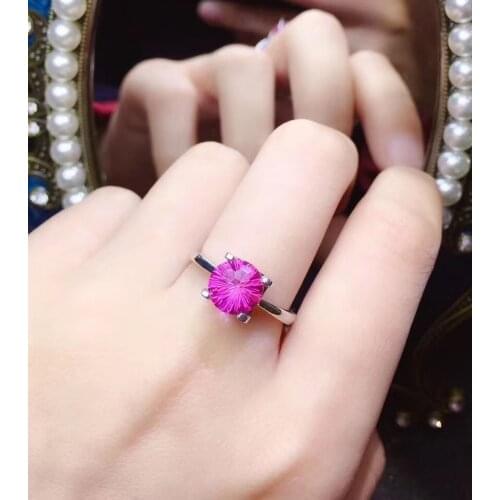 Fashion Elegant simple small round Natural pink Fireworks topaz Ring S925 Silver Natural Gemstone Ring Women party gift Jewelry