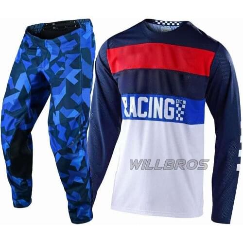 GP Air Continental Vented Gear Set Motor Jersey Pants Motocross Racing Kits Motorbike Scooter Blue Suit Mens