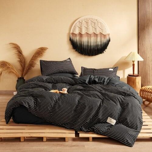 4pcs Black Striped Bedding Set Printed Bed Sheet Flat Sheet Bed Skirt Bed Spread Bed Cover Quilt Cover King Queen Twin Size