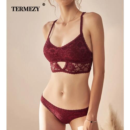 TERMEZY Lace Lingerie Hollow out Brassiere Luxury Underwear French Lace Bra Set Sexy Embroidery Women Underwear Set Push Up Bras