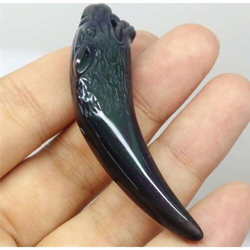 Beautiful crystal carvings natural Obsidian Wolf Teeth Necklace Pendant Amulet Jade Pendant Fine Jewelry 1pcs