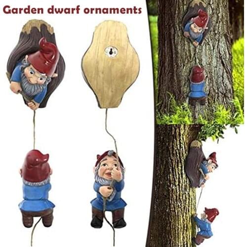 Creative Gnome Statue With Hanging Hole For Tree Resin Dwarf Hanging Ornament For Outdoor Garden 2 Gnomes Climbing Jardin Tuin