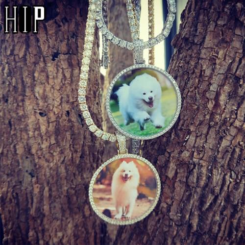 Hip Hop Iced Out Bling Custom Made Photo Cubic Zircon Round Necklace & Pendant For Men Jewelry With Tennis Chain