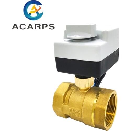 1-1/2" Brass Electric Ball Valve Three-Wire Two-Control Two-Way Electric Actuator Internal Thread With Manual Switch AC220V