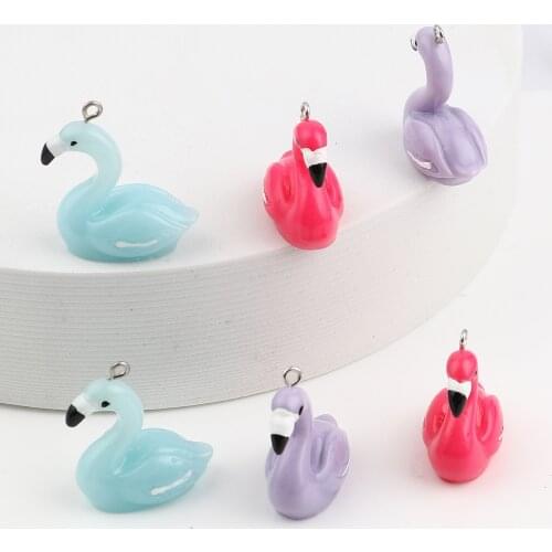 3D Cute Resin Swan Charms Colorful Swans Animal Pendants Silver Color For DIY Handmade Jeweley Accessories Craft New10 PCs